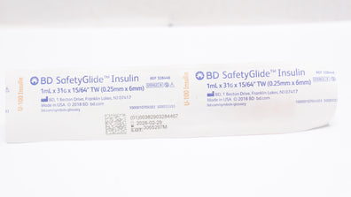 BD 328446 SafetyGlide U-100 Insulin Syringe 1 mL x 31G x 15/64inch TW